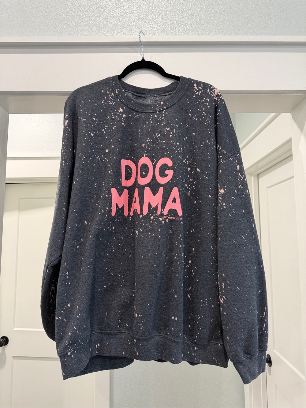Dog Mama Pink Lettering Black Crewneck Sweatshirt